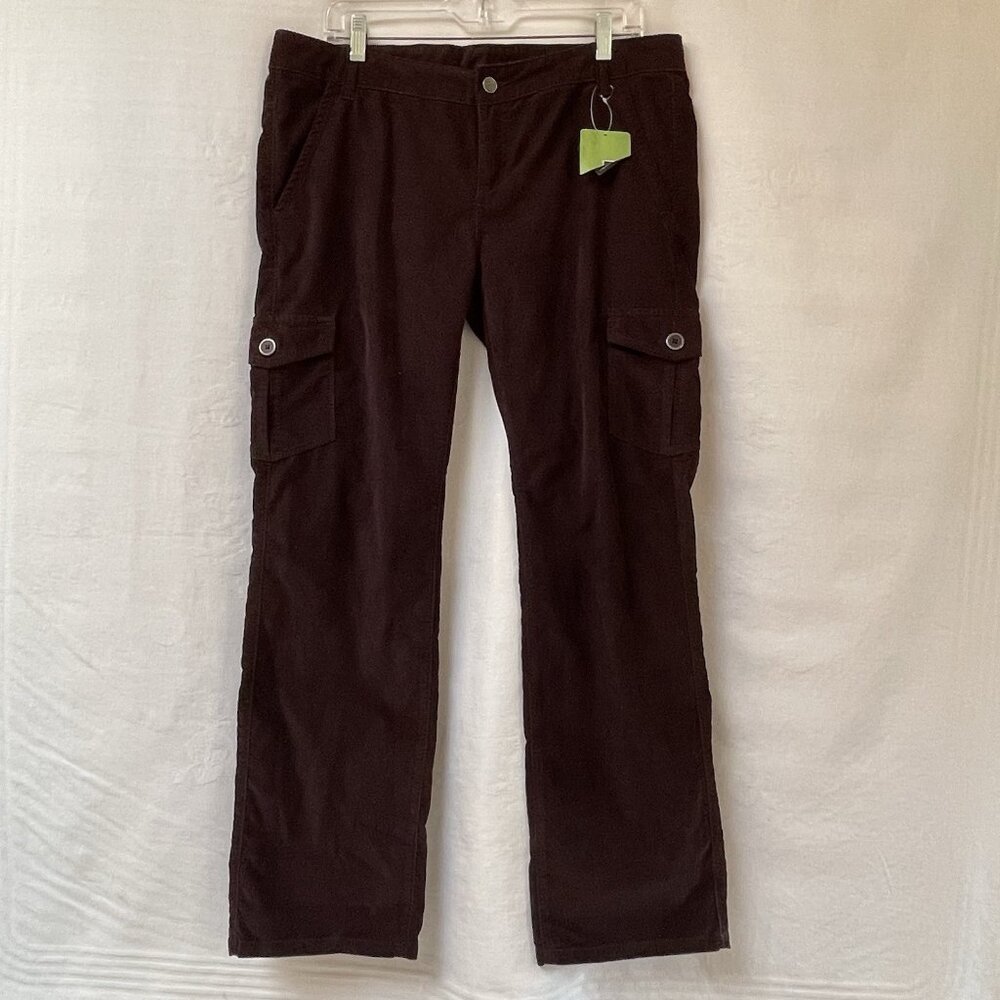 REI Womens Corduroy Cargo Pants Brown Size 12 Petite Mid-Rise Straight Casual